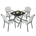 thumbnail image 1 of Patiojoy 5PCS Rattan Patio Dining Set All Weather Square Folding Table & 4 Stackable Chairs Set w/Tempered Glass Tabletop, 1 of 10