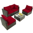 thumbnail image 1 of Patiojoy 5PCS Rattan Patio Furniture Set Cushioned Sofa Chair Coffee Table Set Easy Assemble Red, 1 of 10