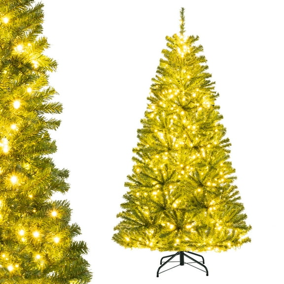 Patiojoy 6 FT Pre-lit Artificial Christmas Tree Hinged Xmas Tree with 700 Warm White LED Lights