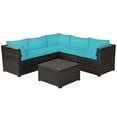 thumbnail image 1 of Patiojoy 6 PCS Patio Rattan Furniture Set Outdoor Wicker Conversation Sofa Set w/Tempered Glass Coffee Table Turquoise, 1 of 8