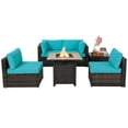 thumbnail image 1 of Patiojoy 6 PCS Patio Wicker Furniture Set With 30" Gas Fire Pit Table 50,000 BTU Turquoise Cushions, 1 of 9