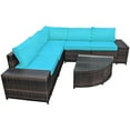thumbnail image 1 of Patiojoy 6-Piece Outdoor Rattan Conversation Set Sectional Sofa Set with Arc-Shaped Table Turquoise, 1 of 6