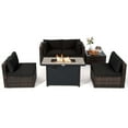 thumbnail image 1 of Patiojoy 6 Pieces Outdoor PE Rattan Wicker Sectional Sofa with 42" 60,000 BTU Gas Fire Pit Table, Patio Conversation Set with Tempered Glass Coffee Table Black, 1 of 10
