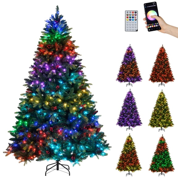 Patiojoy 7 FT Pre-lit Artificial Christmas Tree w/ Remote 500 Color & Mode Changing RGB Lights
