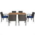 thumbnail image 1 of Patiojoy 7- Piece Patio Dining Furniture Set Acacia Wood and Wicker Dining Table Armchairs Navy, 1 of 7