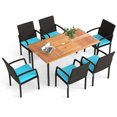 thumbnail image 1 of Patiojoy 7- Piece Patio Dining Furniture Set Acacia Wood and Wicker Dining Table Armchairs Turquoise, 1 of 7