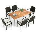thumbnail image 1 of Patiojoy 7-Piece Patio Dining Set 63�� Rectangle Table w/ PE Rattan Chairs Acacia Wood Tabletop & Removable Cushions White, 1 of 7