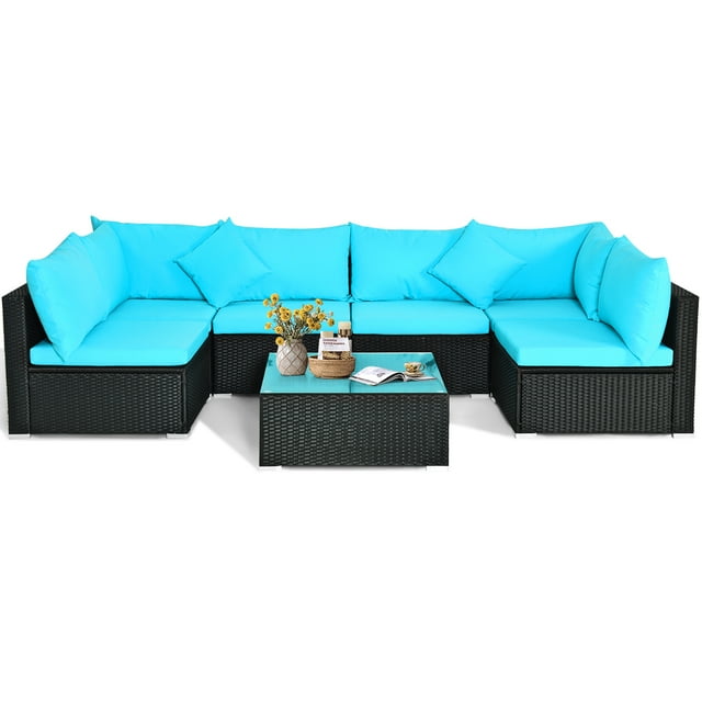 Patiojoy 7Piece Outdoor Seating Patio PE Rattan Sectional Wicker Sofa