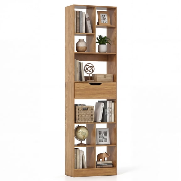 Patiojoy 71" Tall Freestanding Bookcase with Drawer 10-Cube Storage Organizer Natural