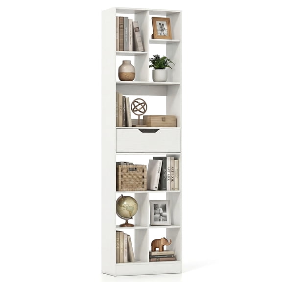 Patiojoy 71" Tall Freestanding Bookcase with Drawer 10-Cube Storage Organizer White
