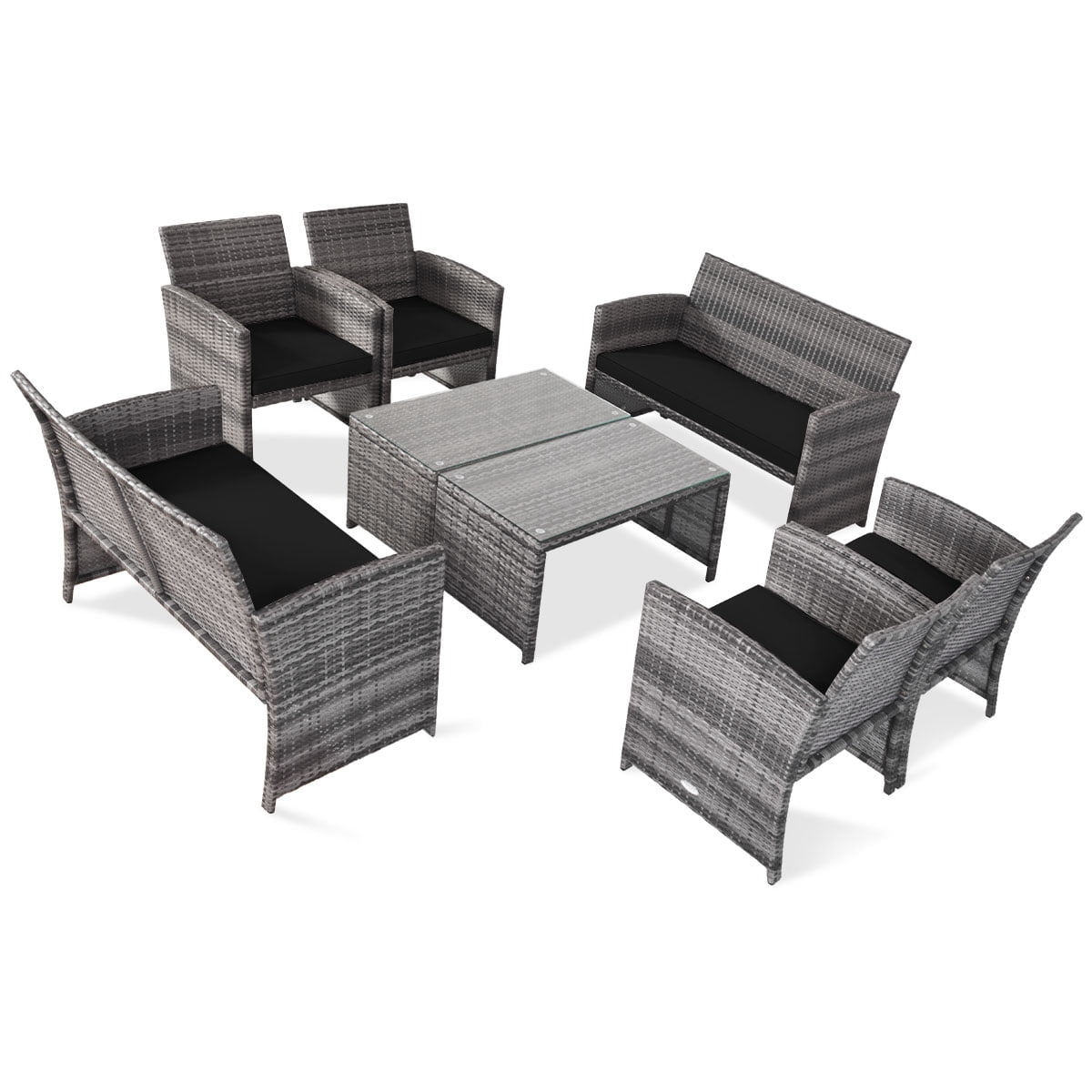 Patiojoy 8Piece Outdoor Patio Furniture Set Rattan Wicker Conversation Sofa Set Black