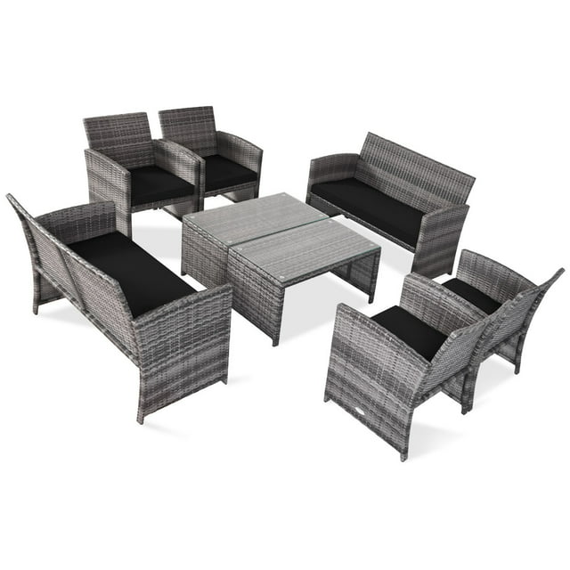 Patiojoy 8-Piece Outdoor Patio Furniture Set Rattan Wicker Conversation Sofa Set Black