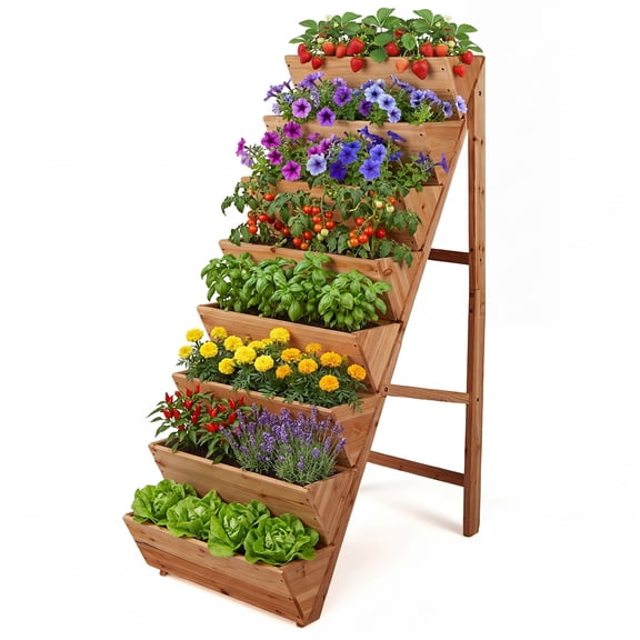 Patiojoy 8-Tier Wooden Vertical Raised Garden Bed Freestanding Plant Stand with Legs for Herbs Vegetables Fruits