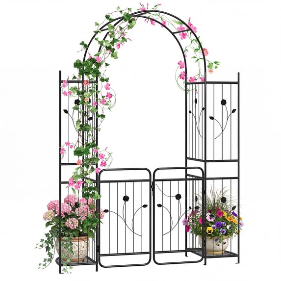 Patiojoy 87" Tall Garden Arch with Lockable Gate Heavy-duty Metal Arbor ...