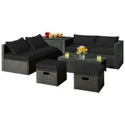 Patiojoy 8PCS Patio Conversation Set Sectional Sofa Set, All-Weather PE Rattan, Tempered Glass Table & Washable Cushion Covers Black