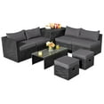 thumbnail image 1 of Patiojoy 8PCS Patio Conversation Set Sectional Sofa Set, All-Weather PE Rattan, Tempered Glass Table & Washable Cushion Covers Grey, 1 of 6
