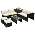 thumbnail image 1 of Patiojoy 8PCS Patio Conversation Set Sectional Sofa Set, All-Weather PE Rattan, Tempered Glass Table & Washable Cushion Covers Off White, 1 of 7