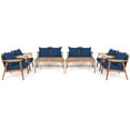 thumbnail image 1 of Patiojoy 8PCS Patio Rattan Furniture Set Wood Frame Cushioned Sofa with Coffee Table Sectional Conversation Sofa Set for Garden Navy, 1 of 8