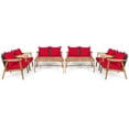 thumbnail image 1 of Patiojoy 8PCS Patio Rattan Furniture Set Wood Frame Cushioned Sofa with Coffee Table Sectional Conversation Sofa Set for Garden Red, 1 of 8
