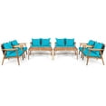 thumbnail image 1 of Patiojoy 8PCS Patio Rattan Furniture Set Wood Frame Cushioned Sofa with Coffee Table Sectional Conversation Sofa Set for Garden Turquoise, 1 of 8
