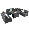 thumbnail image 1 of Patiojoy 9 PCS Rattan Dinning Set Wicker Sofa w/Propane Gas Fire Pit 60,000 Btu Heater Grey, 1 of 10