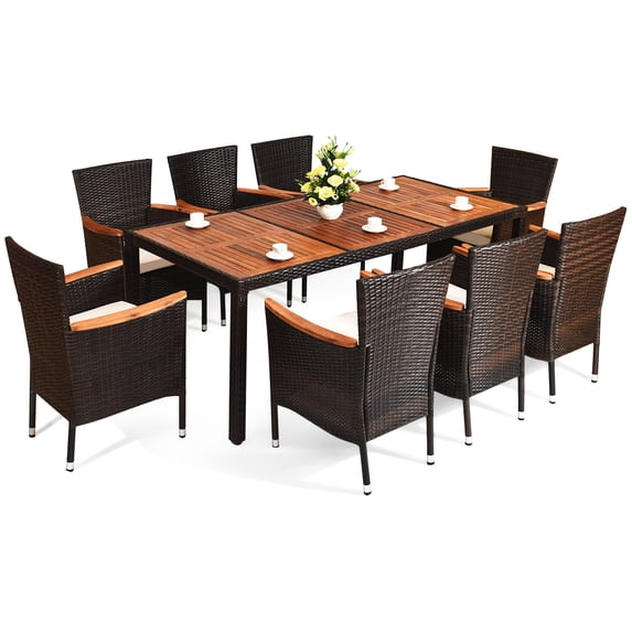 Patiojoy 9Pcs Outdoor Dining Set Wicker Rattan Patio Furniture Table Chair, 8 Person