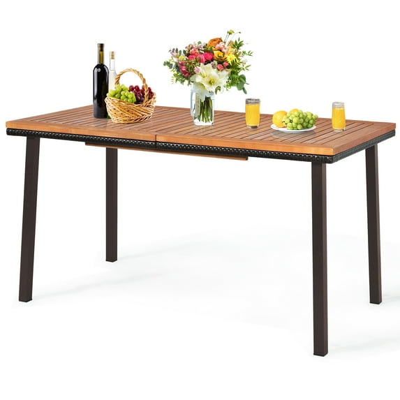 Patiojoy Acacia Table Dining Table w/ 2" of Hole Slatted Wood Surface for Indoors & Outdoors