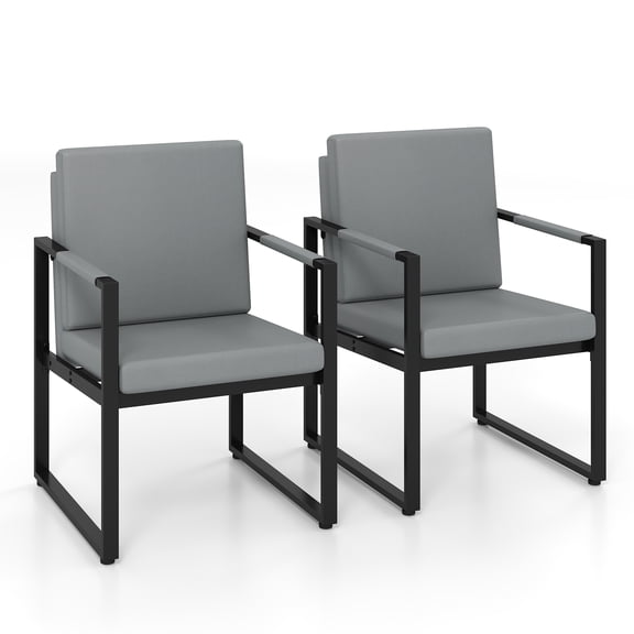 Patiojoy Accent Chair Set of 2 Mid Century Modern Single Sofa Chairs with PU upholstered Cushions Grey