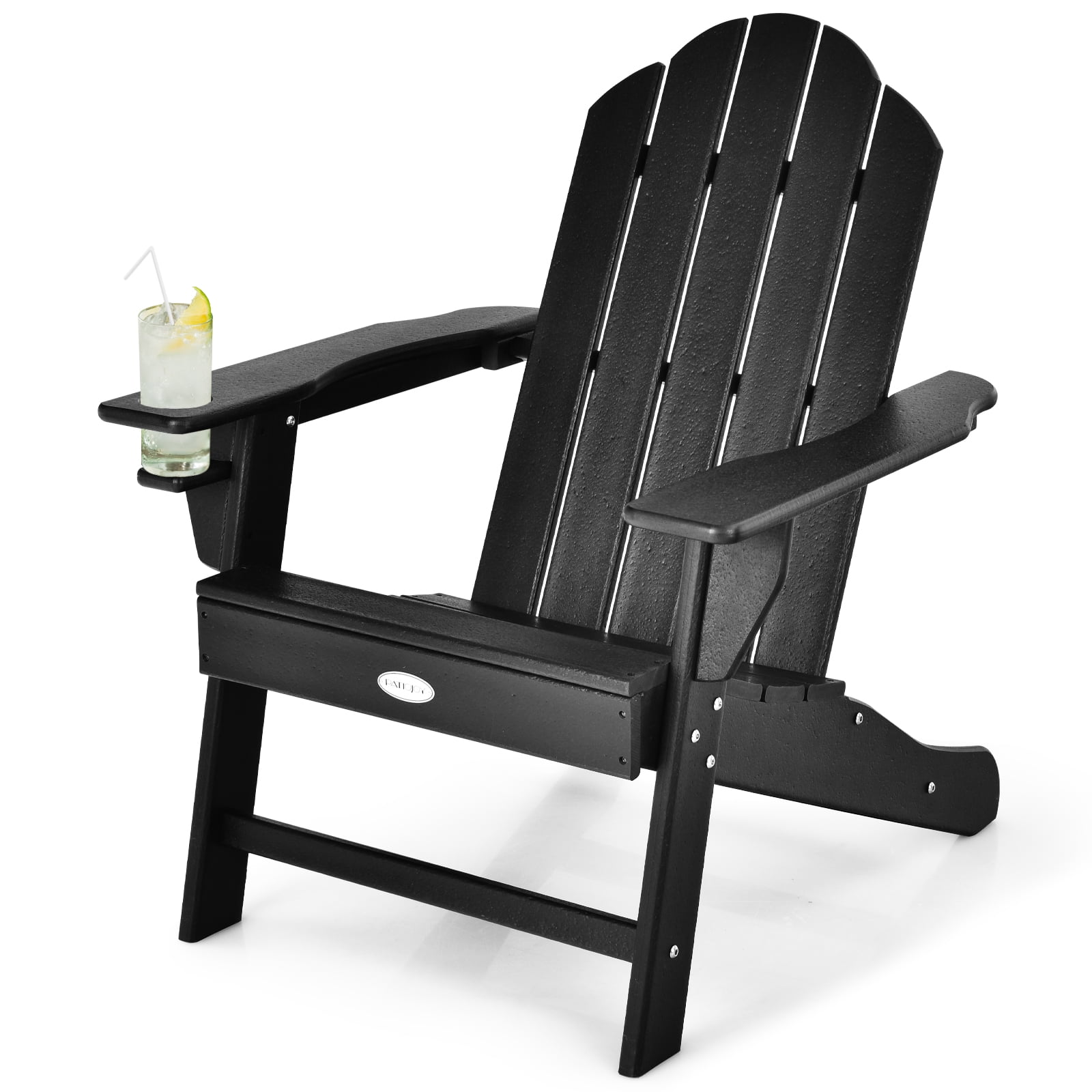 Patiojoy Adirondack Chair Outdoor with Cup Holde Weather Resistant Lounger Chair for Backyard