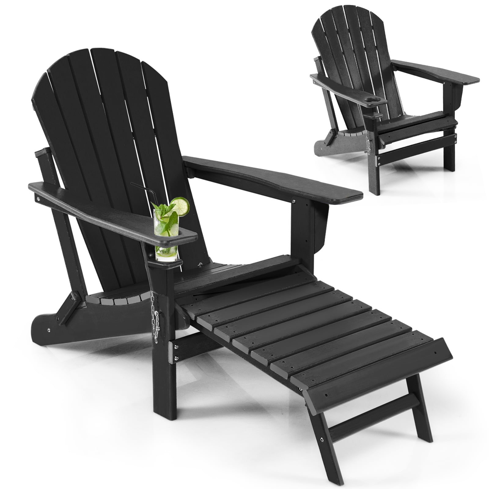 Patiojoy Adirondack Chair W/Ergonomic Design&Ottoman Outdoor Armchair HDPE chair for Yard&Patio