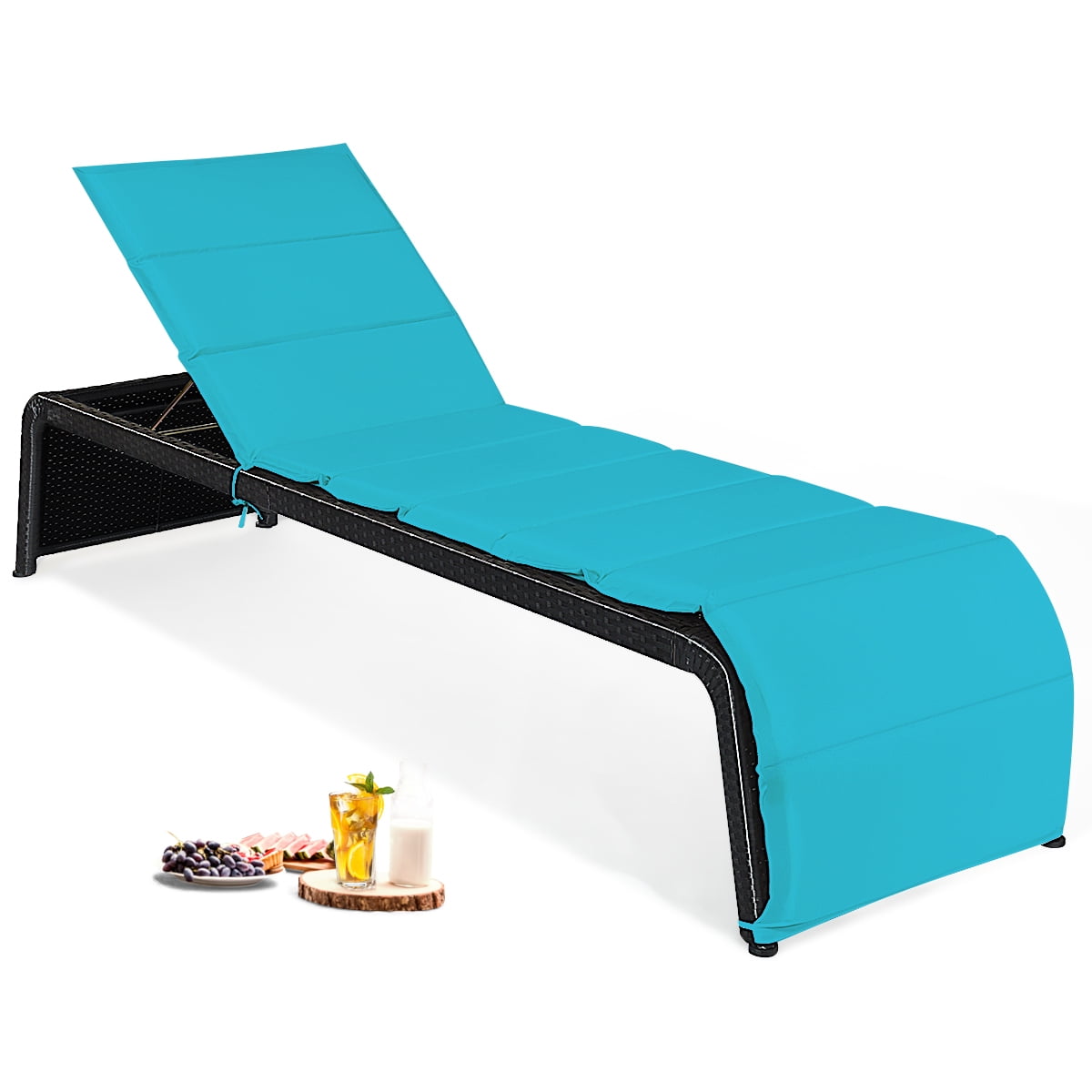 Patiojoy Adjustable Outdoor Rattan Chaise Lounge Recliner Couch with