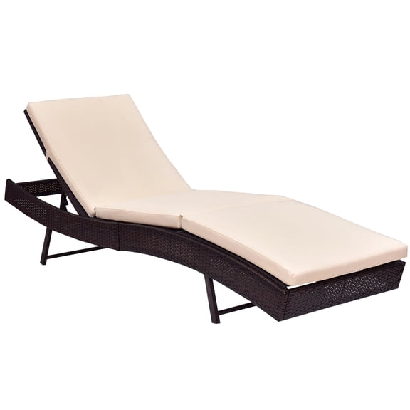 Patiojoy Adjustable Rattan Wicker Recliner Chair Sunbed Recliner w/ Cushion Pillow