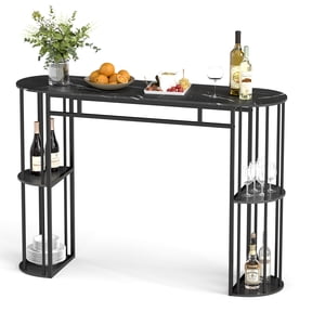 Patiojoy Bar Table 60-Inch Long Pub Rectangular High Top Pub Table with 4 Storage Shelves and Faux Marble Tabletop Black