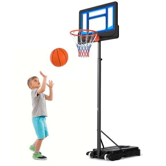 Patiojoy Basketball Hoop Portable Basketball Stand with Rolling Wheels 4.3-8.2FT Adjustable Height PE Backboard Fillable Base Blue