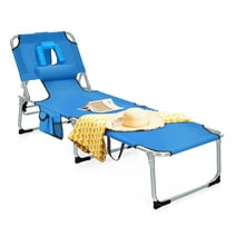 Patiojoy Beach Lounge Chair Reclining Chair with 5 Adjustable Positions Detachable Pillow &Hand Ropes Blue