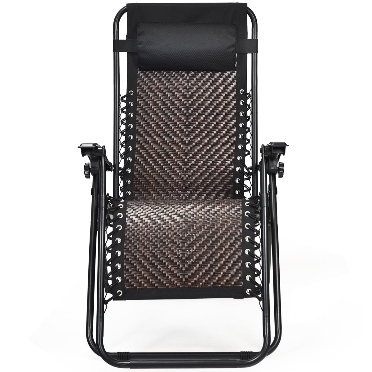 Brown Rattan Zero Gravity Recliner with Cushions and Arms