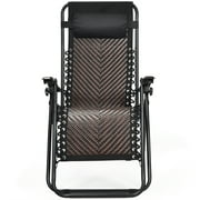 Patiojoy Brown Folding Recliner Patio Rattan Zero Gravity Lounge Chair With Headrest