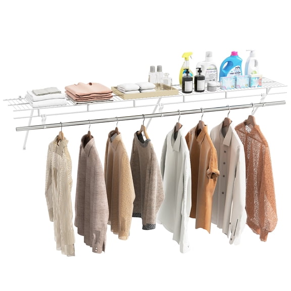 Patiojoy Closet Shelf with Hanging Rod 6 ft x 12 in Wall Mounted Wire Shelving Kit with Storage Shelf & Clothes Rod