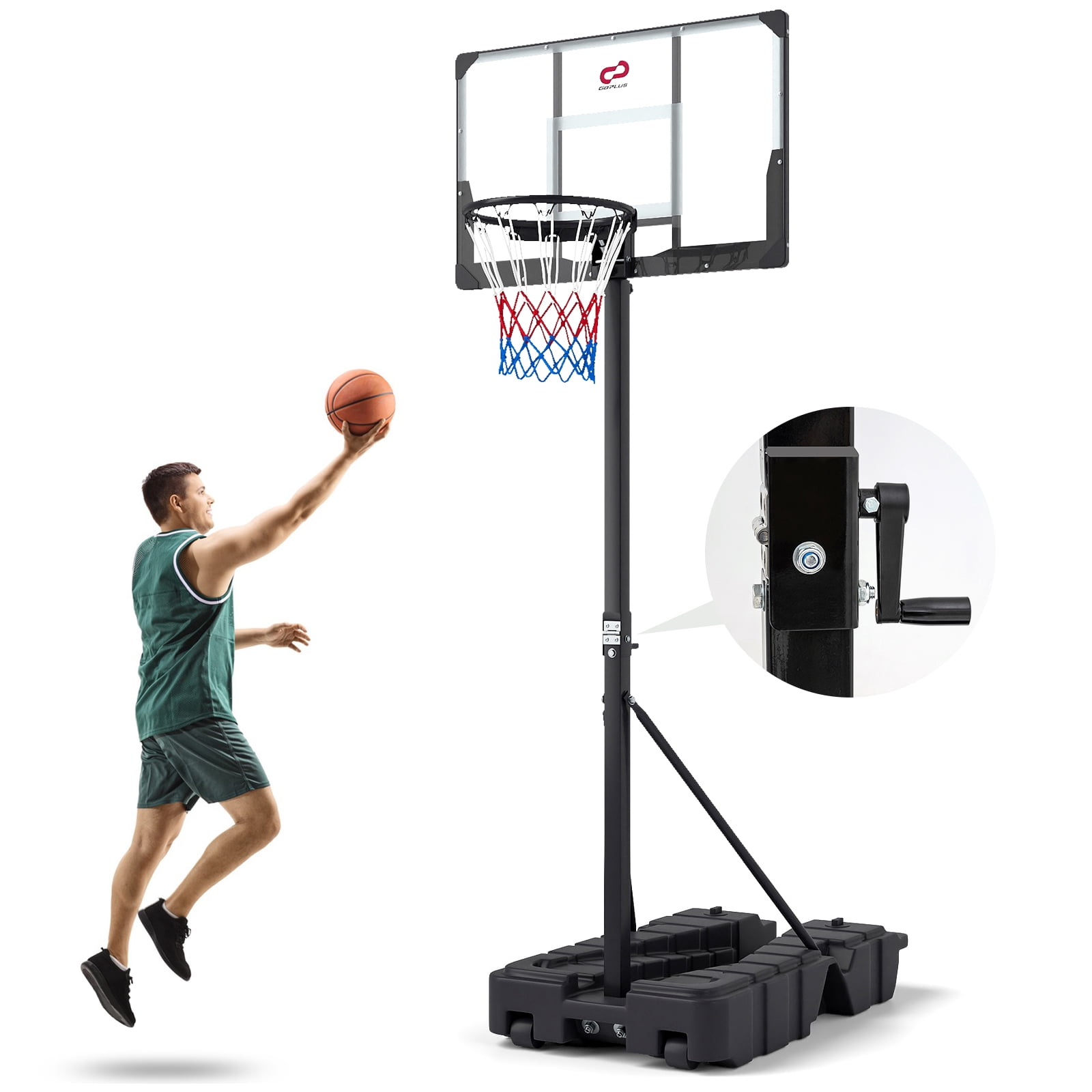 Patiojoy Foldable Basketball Hoop Stepless Adjustable Basketball Stand w/Stable Weighted Base