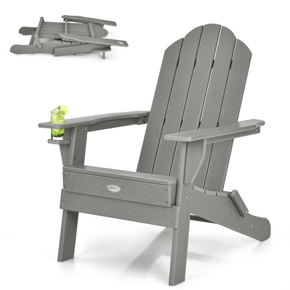 Patiojoy Folding Adirondack Chair Outdoor Adirondack Chair Weather Resistant Lounger for Backyard Porch Poolside Grey