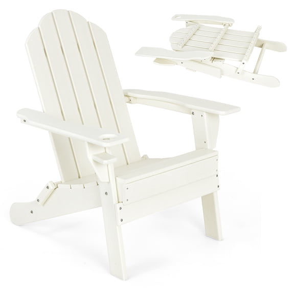 Patiojoy Folding Adirondack Chair Outdoor Adirondack Chair Weather Resistant Lounger for Backyard Porch Poolside White