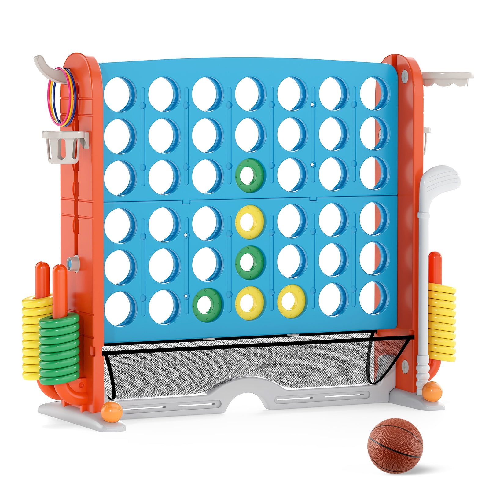 Patiojoy Giant 4-in-A-Row Connect Game Set Height Adjustable 4-to-Score Game Light Blue & Gray