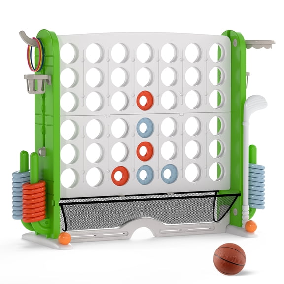 Patiojoy Giant 4-in-A-Row Connect Game Set Height Adjustable 4-to-Score Game White & Green