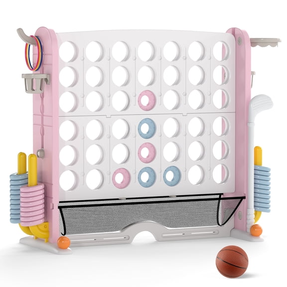 Patiojoy Giant 4-in-A-Row Connect Game Set Height Adjustable 4-to-Score Game White & Pink