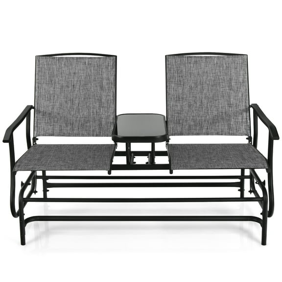 Patiojoy Gray Patio Loveseat Rocking 2 Person Outdoor Double Glider Chair With Center Table