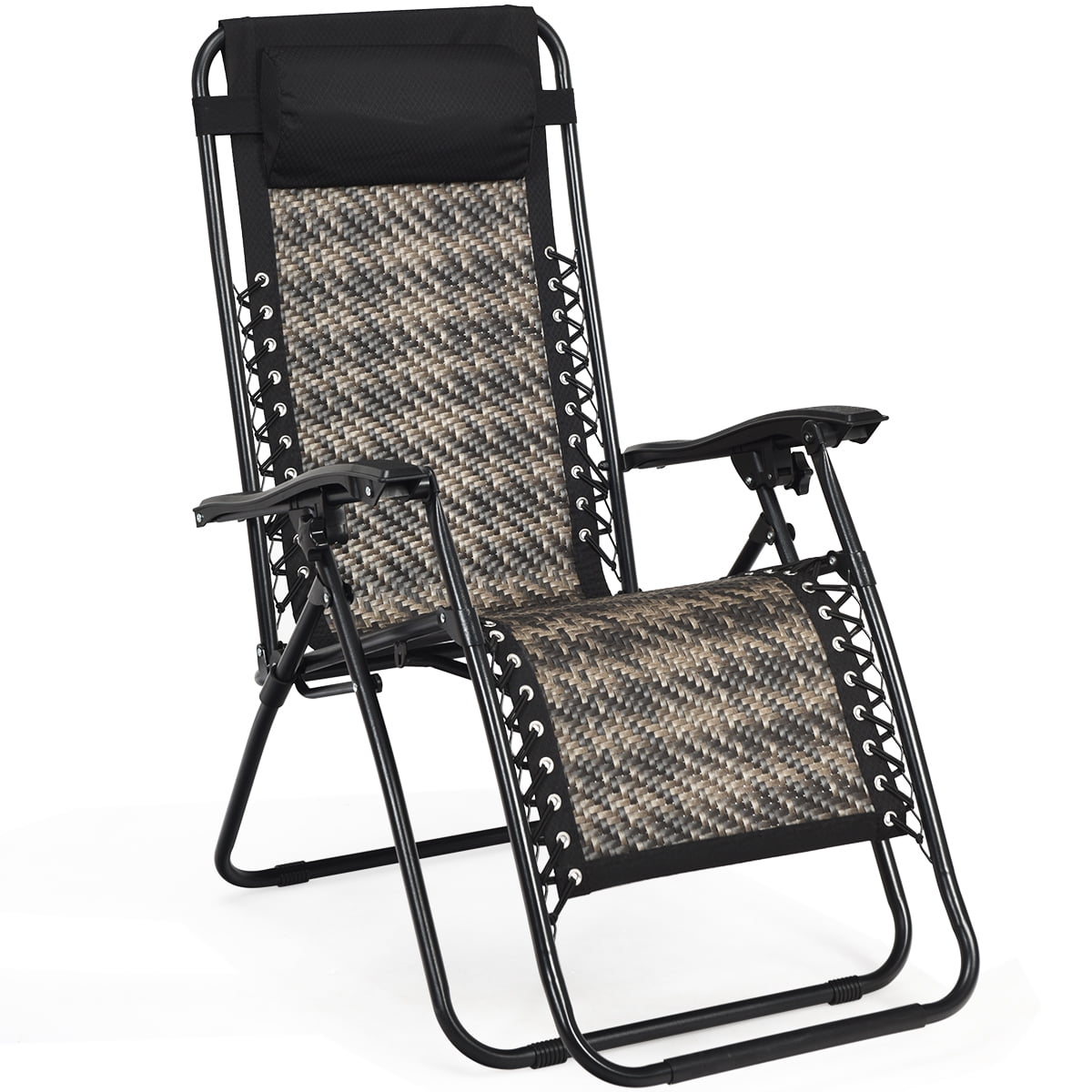 Grey Steel and Rattan Zero Gravity Recliner Lounger with Cushions