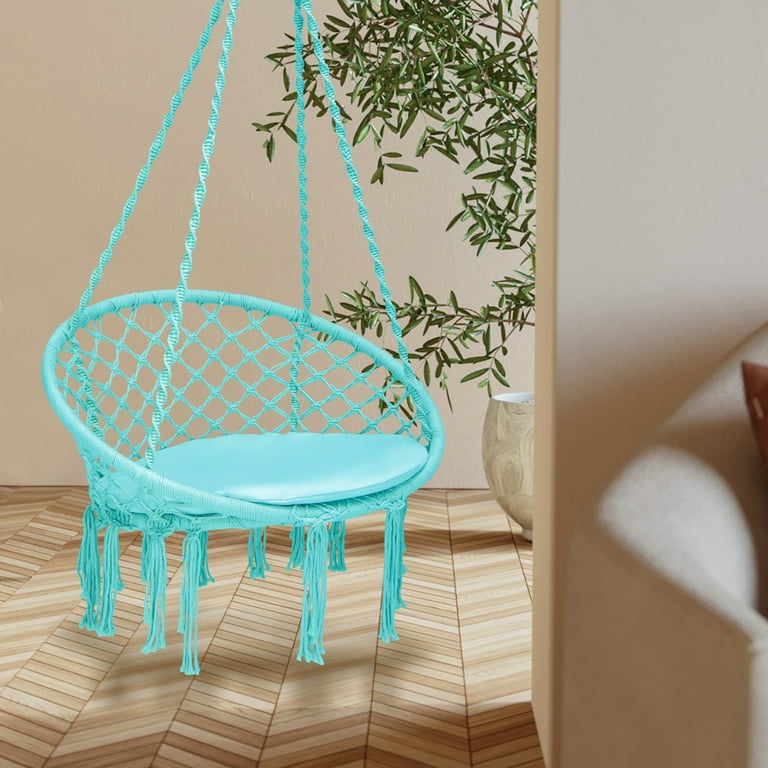 Patiojoy Hanging Hammock Chair Macrame Swing Chair Blue with Soft Cushion for Bedroom Patio Backyard Balcony Walmart