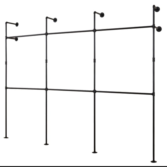 Patiojoy Industrial Pipe Clothes Rack 118" Heavy-Duty Wall Mounted Metal Garment Rack w/ 6 Hanging Rails Multipurpose Double-Tier