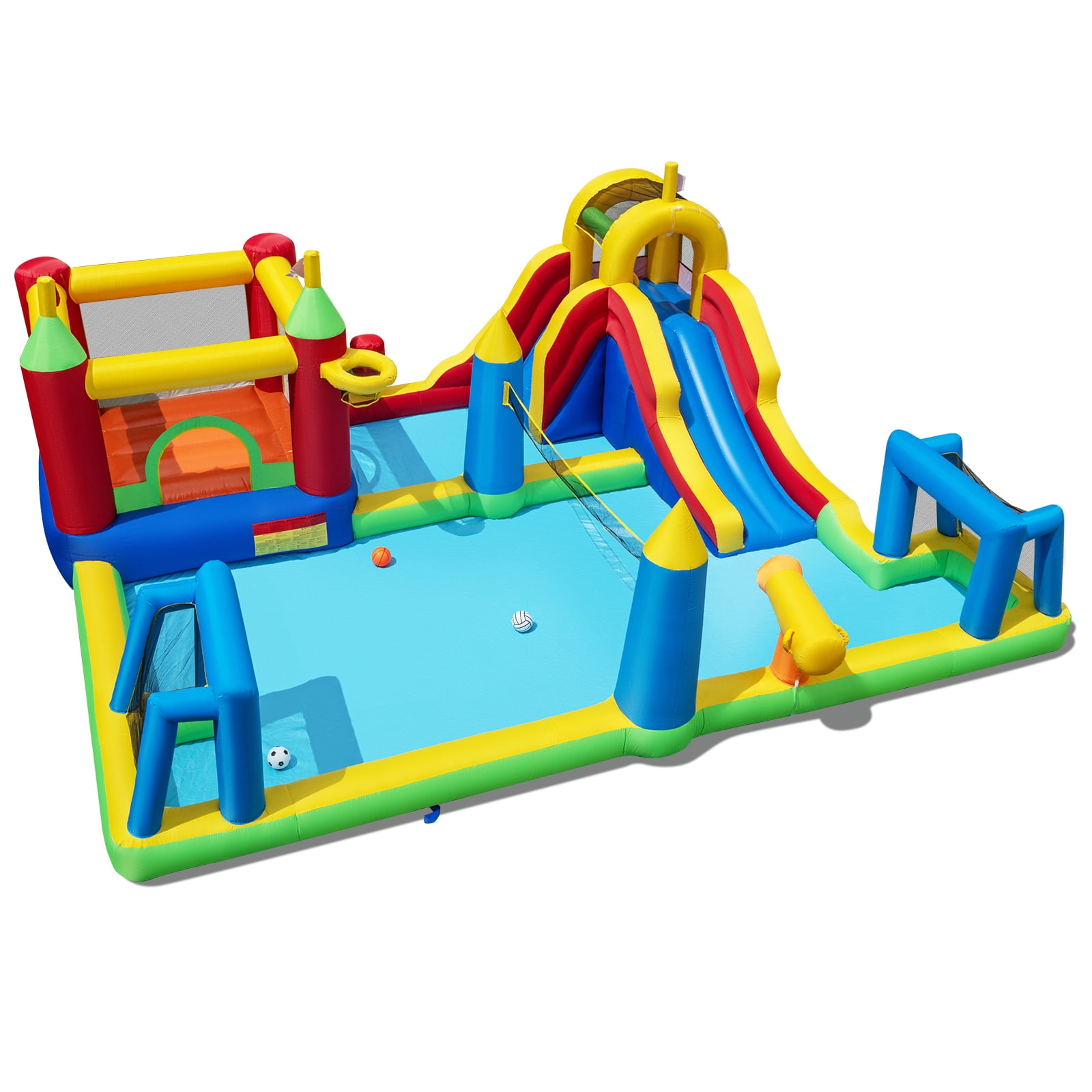 Patiojoy Inflatable Water Slide Park 9-in-1 Giant Bounce House w/ Jumping Area Splash Pool without Blower