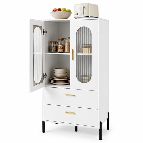 Patiojoy Modern Kitchen Buffet Sideboard and Coffee Bar Cabinet, Compact Storage Cabinet with 2 Drawers, 2-Door Shelves and Sturdy Metal Support for Kitchen and Dining Area